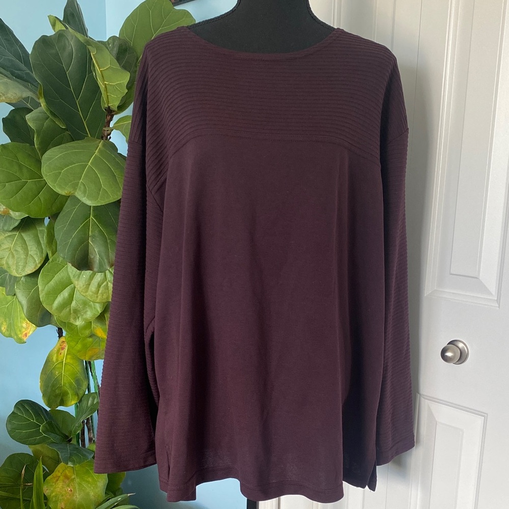 Coldwater Creek 2X Dark Purple Ribbed Long Sleeve Shirt Top Made In Canada